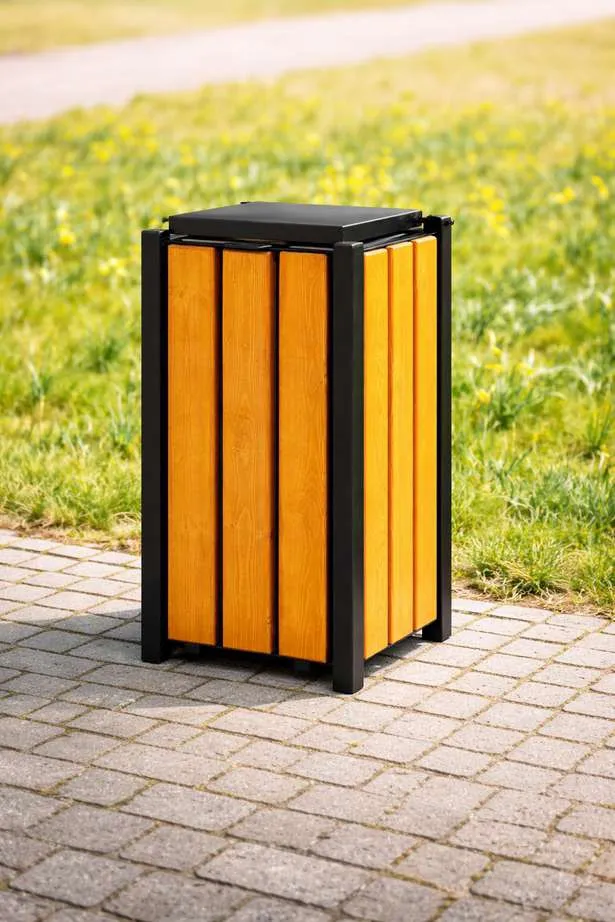 Corbeille urbaine Singular 2 en acier et épicéa scandinave